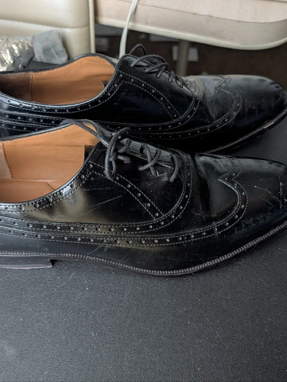 Johnston & Murphy Black Patent Wingtip Derby Shoes